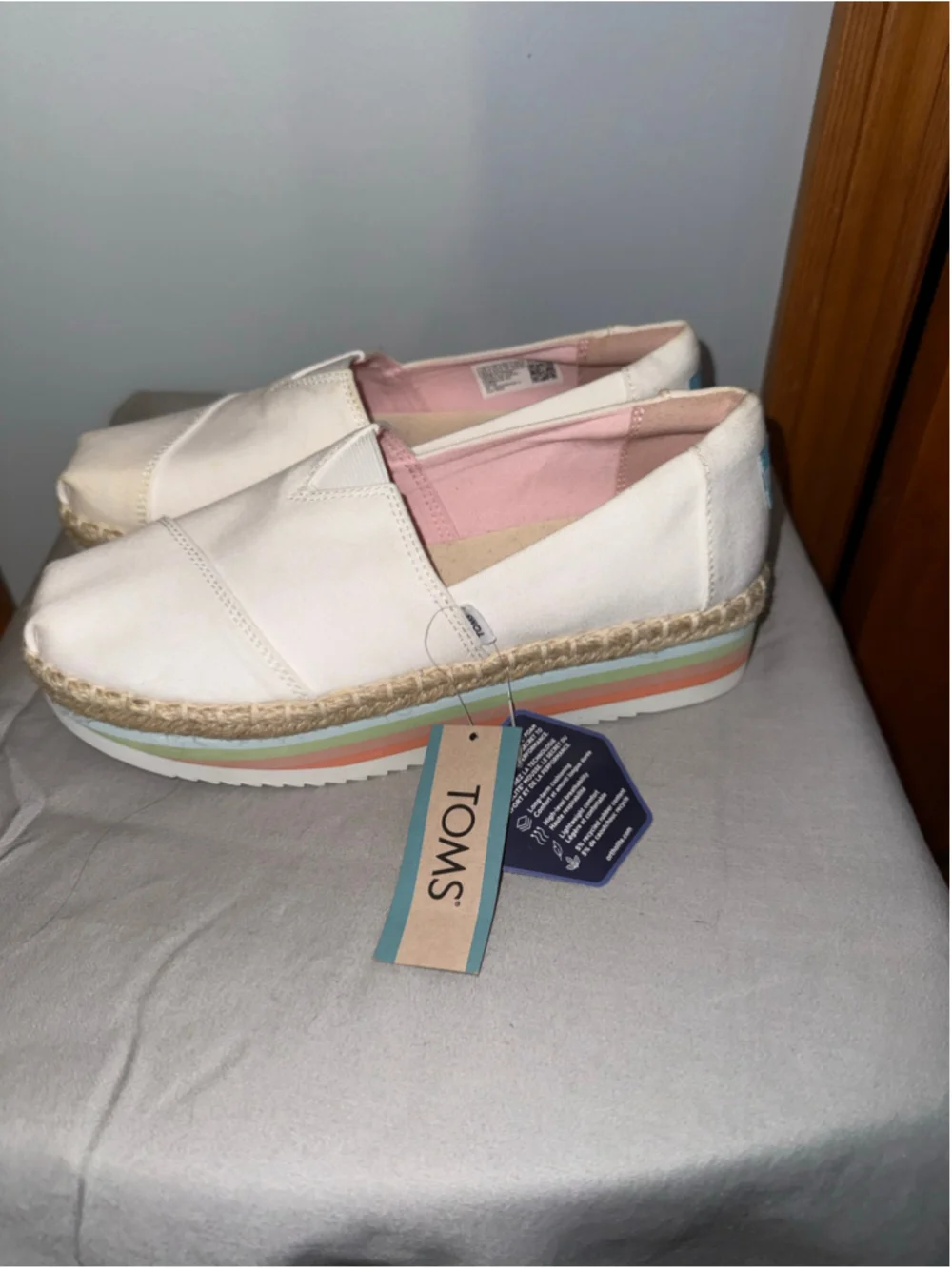 Women's TOMS Alpargata Platform Espadrilles Size 6.5 White Multicolor